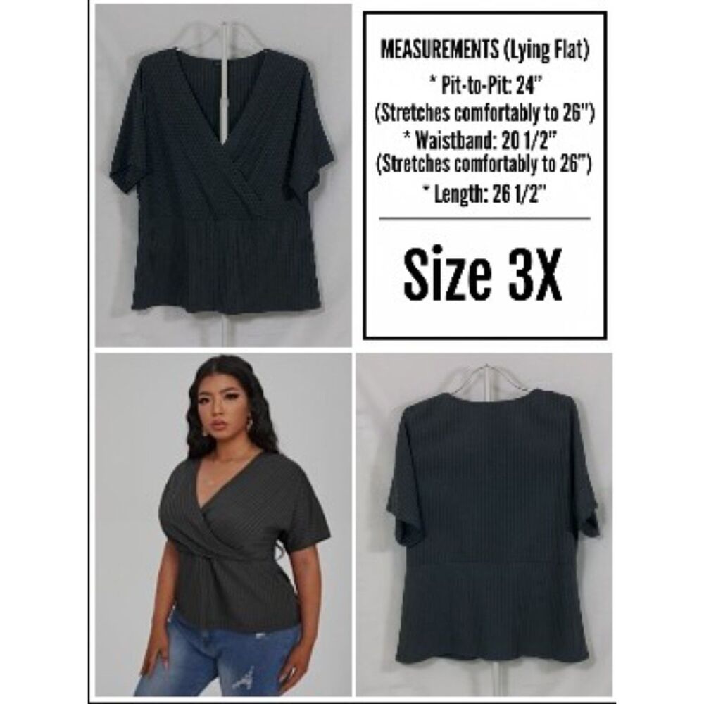 SHEIN Curve Clasi Gray Striped Wrap Top 3X 2X 20 Plus Size Surplice Blouse